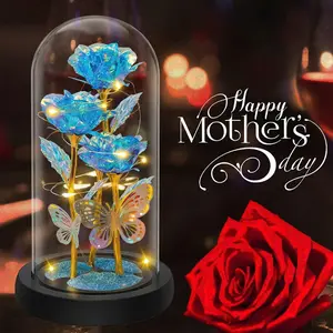 Mother's Day Gifts for Women Eternal Flower Light Up Galaxy Rose in Glass Dome with Butterfly Birthday Gifts for Her Mom Girlfriend Daughter Outdoorfun Design