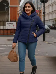 URBAN BUCK Premium Lightweight Puffer Jacket Womens - Water-Repellant Quilted Down Insulated Asymmetrical Winter Jackets for Women Crimson Snow Jackets