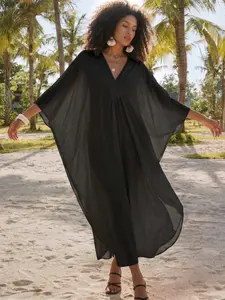 EDOLYNSA Kaftan white Boho Casual Kaftan Women's caftan Homewear relaxed house robe See-through beach wear Soft bathing suit cover up vacation bathrobe lounge wear Q1306