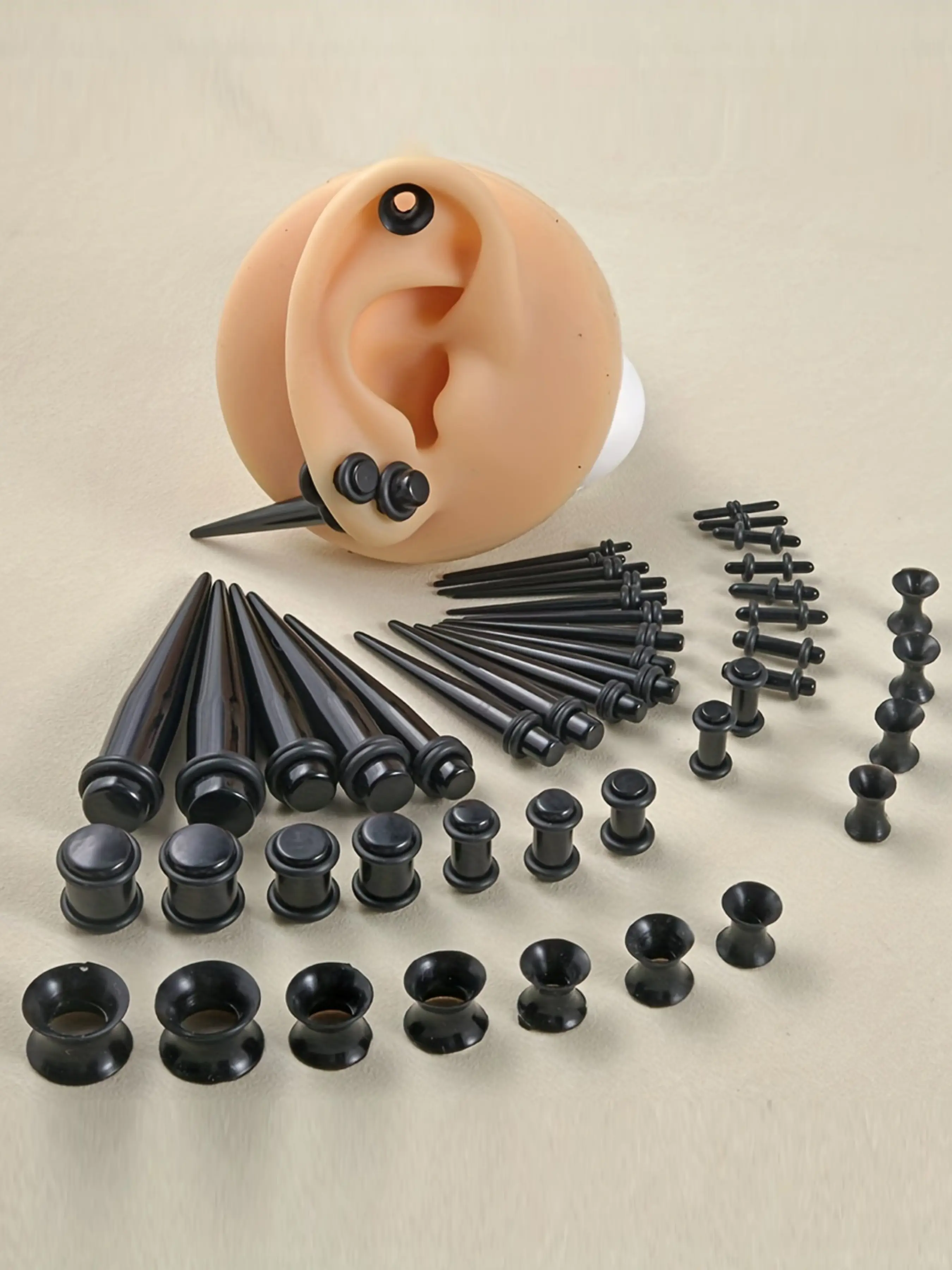 48pcs Acrylic & Ear Taper Kit, 1.6mm to 10mm Tapered Stretchers, Conical & Cylindrical Plugs, Medical-Grade Safe, Ear Gauge Tunnels, Body Piercing Jewelry