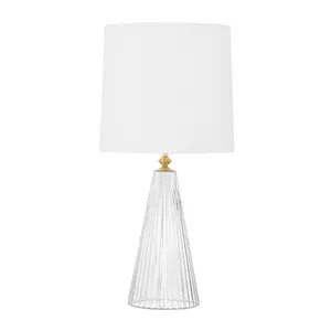 Christie Table Lamp With Clear Glass Fluted Base And Aged Brass Neck Accent