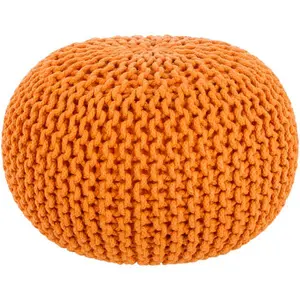 Malmo Knitted Handcrafted Round Pouf, Orange