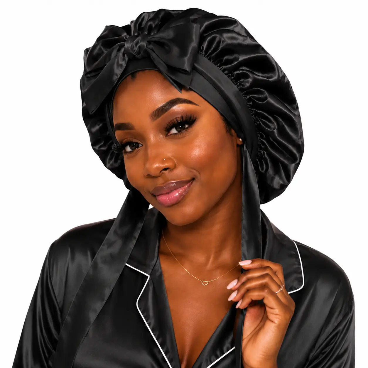 New Double-Layer Satin Adjustable Nightcap with Straps Satin Lining Silk Cool for Women's Natural Curly Hair Gift for Women