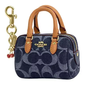 COACH Rowan 9 Classic Print Logo Denim and Leather Tote Bag for Women in Blue and Natural Colors