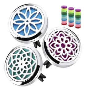 Car Diffuser Vent Clip 30mm Aromatherapy Essential Oil Car Diffuser with 36 Refill Pads Metal Lotus Vent Clips for Car Air Vent