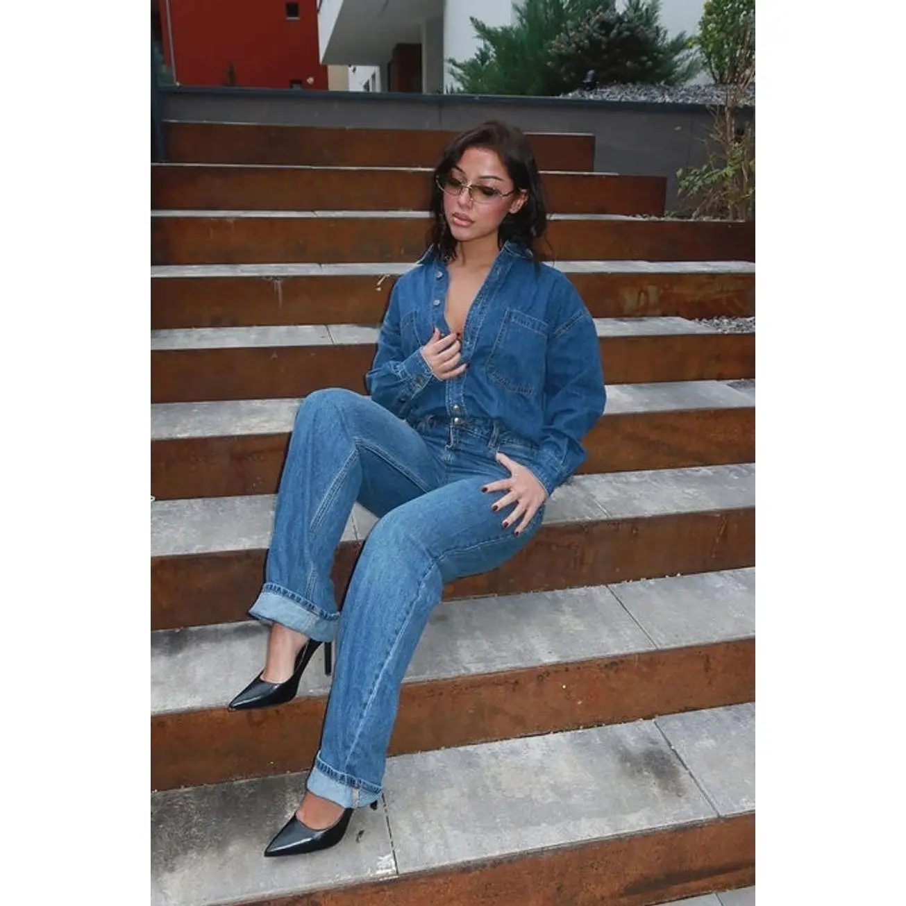 Farmer's Market Cutie Denim Jumpsuit - Medium Wash X