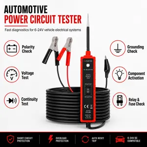 Automotive Power Circuit Tester, 6-24V DC Electrical System Probe Tool with Polarity Indicator, Auto Reset Protection, Long Test Lead, Continuity Tester for Car Truck Motorcycle Wiring