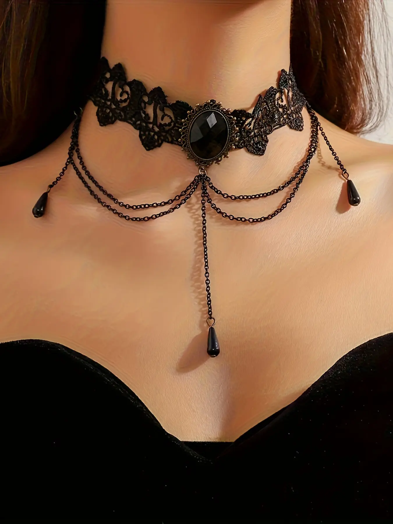 Vintage Multi-Layer Hollow Lace Chain Tassel Pendant Necklace, Layered Necklaces, Elegant Collarbone Dainty Layering Jewelry for Women, Perfect for Daily Wear & Parties, Accessory Necklace, Decorative Necklace, Fashion Jewelry Party