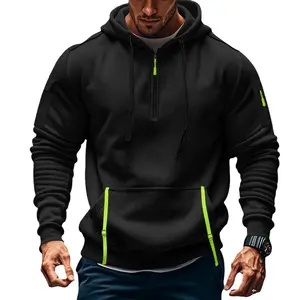 2025 Fall/Winter Men's Casual Multi-Zipper Arm Pocket Fleece-Lined Plus Size Pullover Hoodie Sweatshirt Beige for Everyday Wear