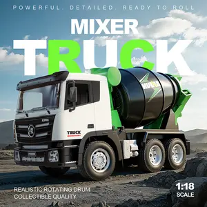 1:18 RC Mixer Truck with 9-Channel Remote Control, Rotating Drum, Alloy Body, Durable RC Construction Vehicle Toy