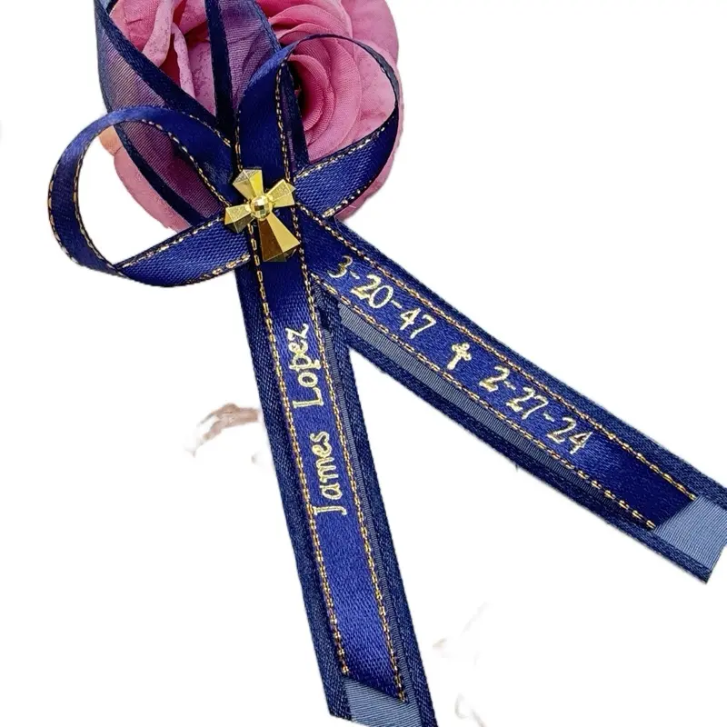 Personalized 5 Inches Funeral Memorial Ribbon Brooch - Double Ribbons with Safety Pins, Condolence Fashion Accessory for Loved Ones, 5" Size, Condolence Gift, Safety Pins Included, Unisex