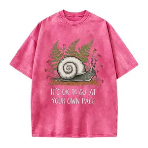 It's Ok To Go At Your Own Pace" Snail T-Shirt, Cute Garden Snail Tee, Motivational Casual Top For Women