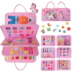 Montessori Busy Board Toy for Toddlers, Unicorn Sensory Learning Toy for Girls, Travel Toy for Kids, Educational Activity Book for Ages 3-5, Birthday Gift, Preschool Learning Tool
