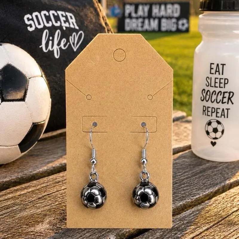Dainty Small Alloy Dark Silver Soccer Dangle Earrings - Everyday Wear Costume Jewelry, Soccer Mom/Team Mom Gift, Game Day Accessory