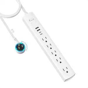 Surge Protector Power Strip with 360° Rotating Flat Plug, 5 Widely Spaced Outlets with 2 USB C and 2 USB A, 1440J Surge Protector, Wall Mountable, Extension Cord 6ft for Home Office Dorm, White