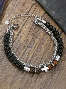 1PC Fashion Stacked Tiger Eye Stone Beaded Bracelet for Men Layered Jesus Cross Bracelet Man Jewelry Stackable Bracelet