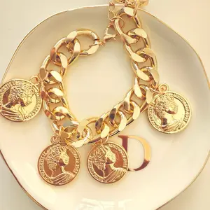 Embossed Coin Punk Bracelet - Gold Chain with Coins, Adjustable Length, Elegant Design, Perfect for Any Occasion fashion jewelry