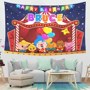 Plim Plim Circus Birthday Tapestry - Fun Party Backdrop & Retro Cartoon Wall Hanging