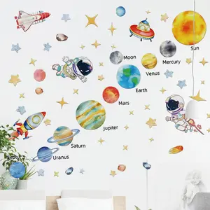 Space Theme Wall Stickers for Kids Room Decor, Nine Planets Astronaut Rocket Stickers, Fun and Educational Home Decoration Set