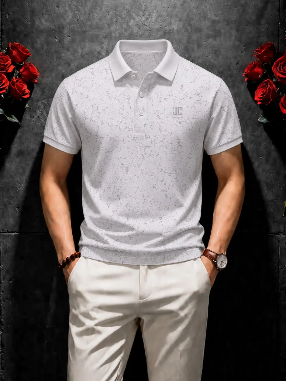 Men’s Polo Shirt Short Sleeve, Abstract Pattern Polo Shirt Men, Casual Slim Fit Summer Top, Classic Menswear Golf Polo for Men Fashion Beige Shortsleeve