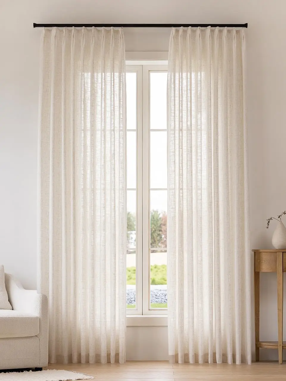 Pinch Pleated Linen Curtains 102 Inches Long - Light Filtering Curtains for Living Room, Semi Sheer Window Curtains for Bedroom, Luxury Pinch Pleated Drapes with Hooks and Rings, , 2 Panels Set