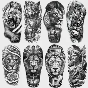8 Animal Temporary Tattoo Stickers, Waterproof Jesus Lion Eagle Warrior Fake Tattoos, Suitable for Arms Thighs Legs, Adult Men Women Party Festivals