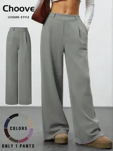 Women's Straight-Leg Loose-Fit Pants, Casual Chic Trousers, Simple Versatile Design, Soft, Skin-Friendly and Stretchy Fabric for All-Season Wear