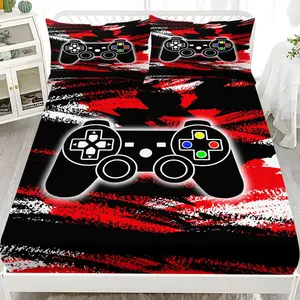 Game Bedding Set (1 Fitted Sheet + 2 Pillowcases), Modern Style, Suitable for Dorms, Bedrooms, Hotels, All Seasons, No Fillers