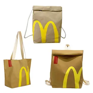 McDonald's Classic Retro Backpack Bag Creative Imitate Paper Large Capacity Casual Canvas Bag with Adjustable Straps for Adults Funny Gift for Women Men