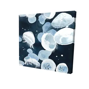 360 Stand 8x8 in. High-Def Artistic Jellyfish Marine Life Print - Blue Ocean Wall Art, Decoration, Room Gift for Home Supplies, Aquatic Wall Arts, Art-Inspired Wall Arts