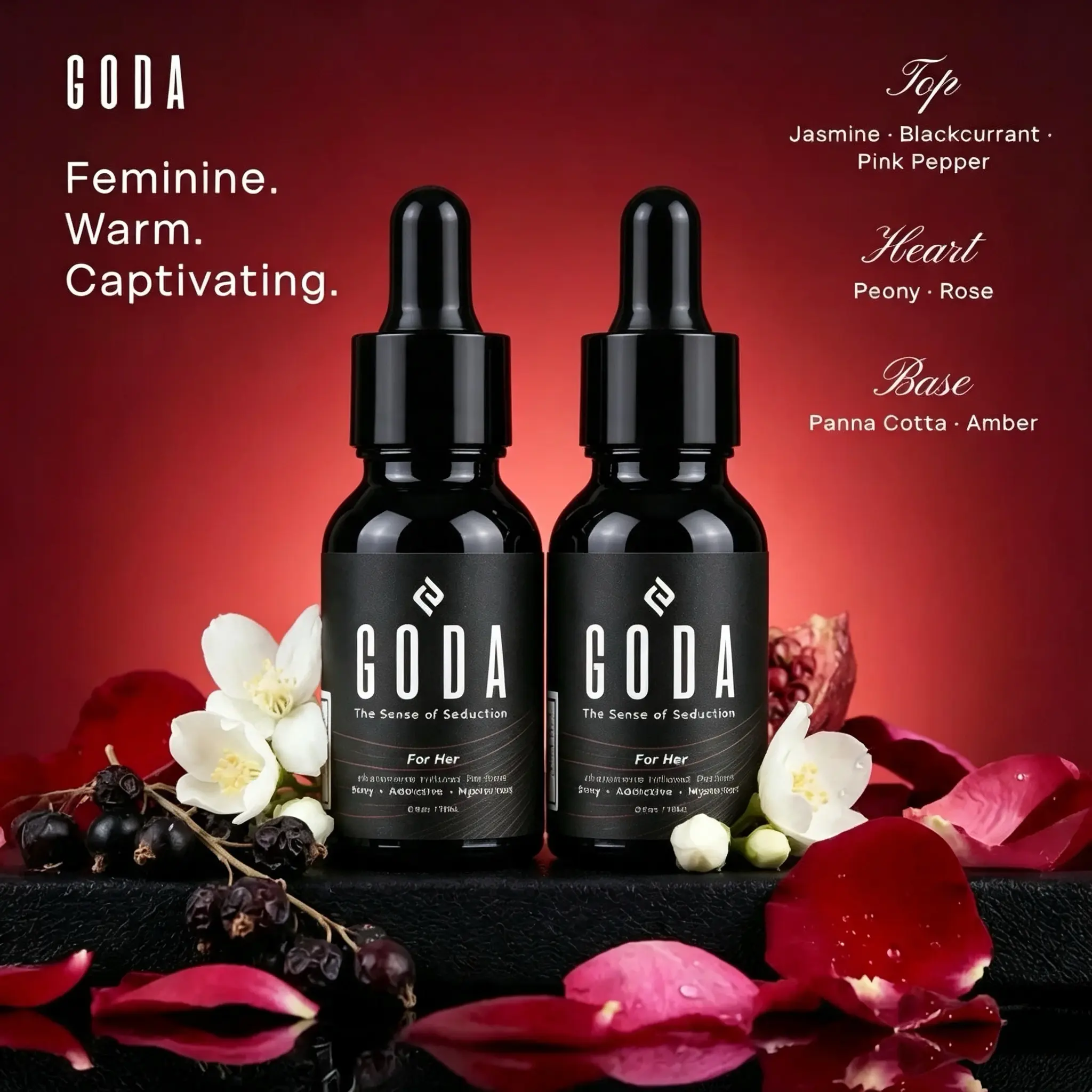 Goda For Her | 15ml Eau De Parfum | Jasmine Blackcurrant | Bud Panna Cotta | Peony Rose Pink Pepper
