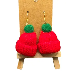 Winter Cheer Red Snow Hat Earrings with Secure Hook Lightweight Festive Design Unisex Snowflake Detailing