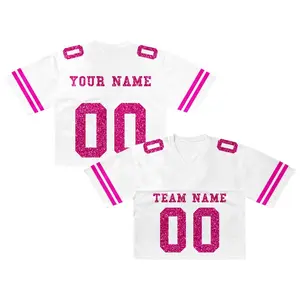 Custom Glitter Soccer Jersey Crop Top Personalized Sequin Embroidery For Women Game Day Cheer Shirt Football Mom Birthday Gift Idea
