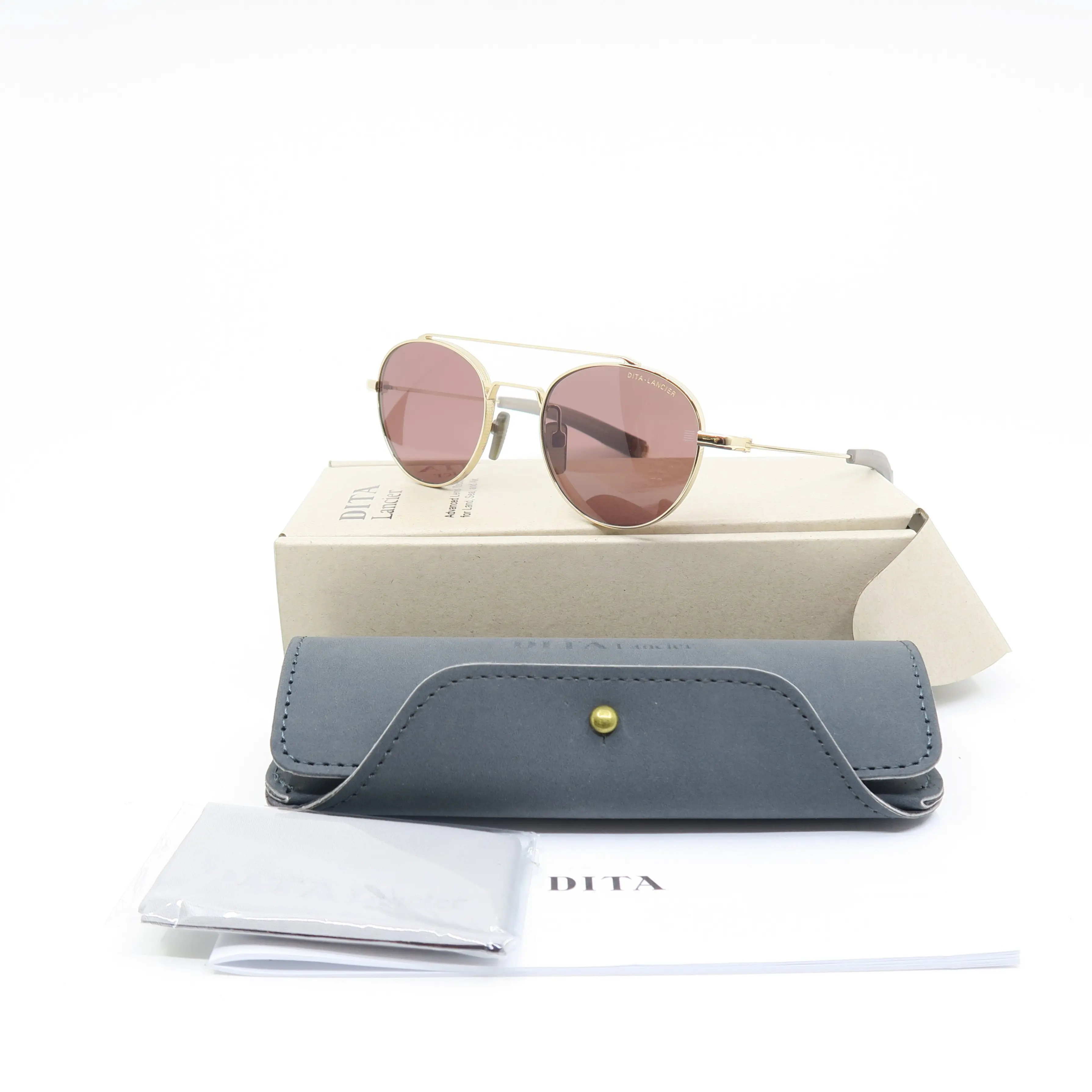 DITA Ichi Lancier DLS-103 50-03 Gold & Brown Titanium Unisex Sun Protection Sunglass Frames, New, Aviation-Themed Men's Sunglasses, Aviator Frame Men's Sunglasses, Metallic Frame Men's Sunglasses