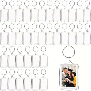 10pcs Clear Acrylic Photo Frame Keychains, Blank Picture Inserts for DIY Key Rings, Assorted Shapes - Rectangle, Heart, Round, Square, Rhombus - Ideal for Gifts and Crafts