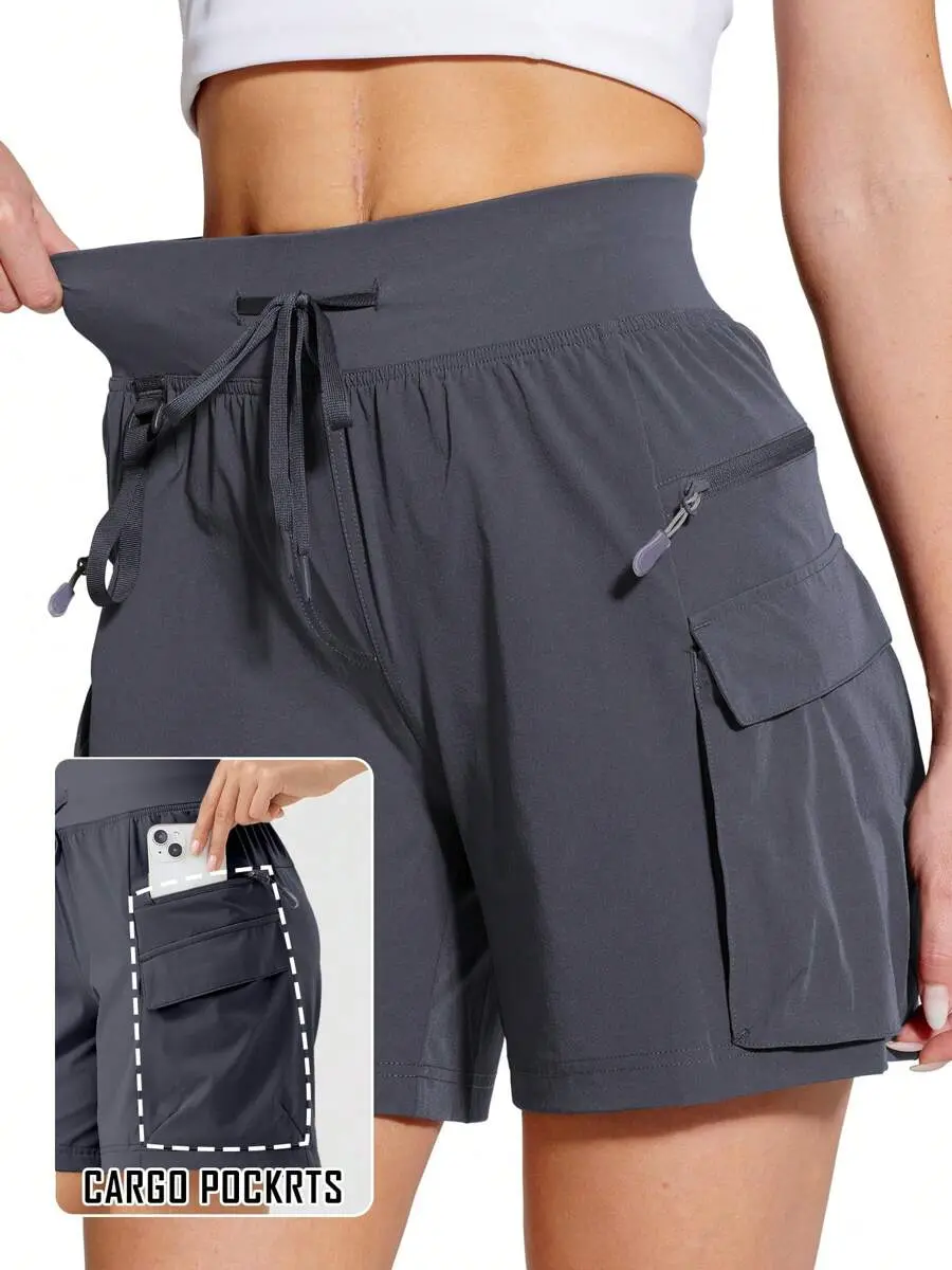 Women's Quick-Dry UPF 50+ Hiking Cargo Shorts - Lightweight Athletic 6'' Shorts With Big Zipper Pockets & Adjustable Drawstring Waist, Regular Fit For Outdoor, Golf, Spring/Summer/Fall, Hiking Shorts