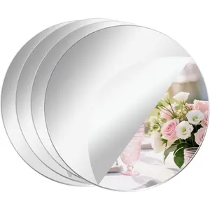 4 Pcs Acrylic Round Mirrors, 6 inch Mirror Centerpieces for Tables, Circle Mirror Tiles Self Adhesive Mirror Stickers for Wall Home Living Room Bedroom Decor(Thickness 2 mm) (6 inch/15cm)