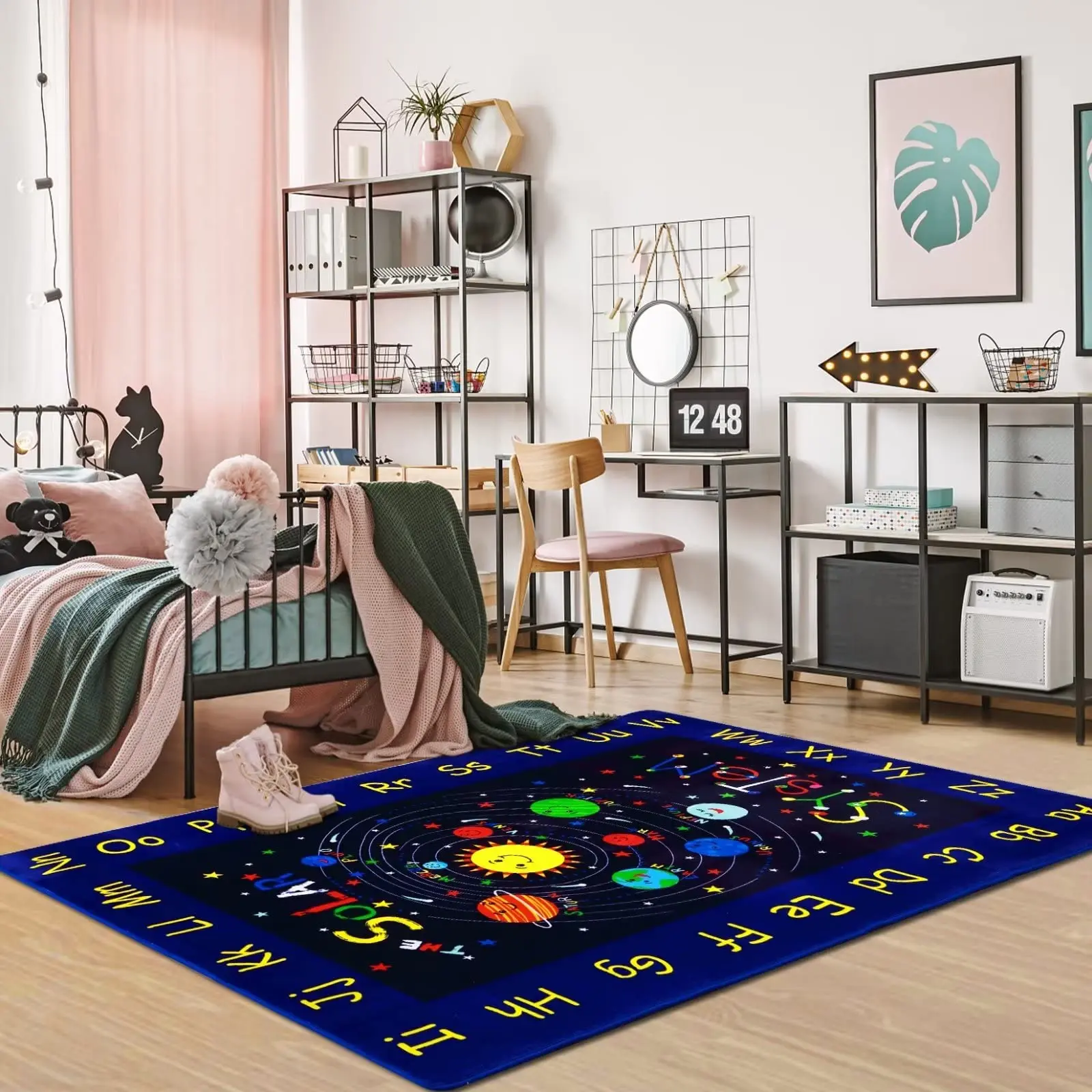【GARVEE】3x5 Educational Kids Rug Featuring Solar System and Alphabet Design, Soft Non-Slip Playmat for Playroom, Bedroom, Nursery - Fun Learning Carpet for Children