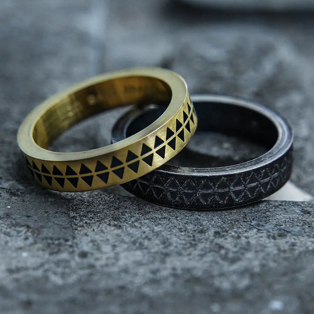 GTHIC 5mm Engraved Sawtooth Pattern Stainless Steel Couple Ring Jewelry, Ideal Mother's Day Gift for Men & Women