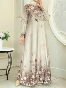 Elegant Long Dress for Women, Single Button Front, Modest Bohemian Style, Flounce Sleeve Design, Perfect for Casual & Party Wear