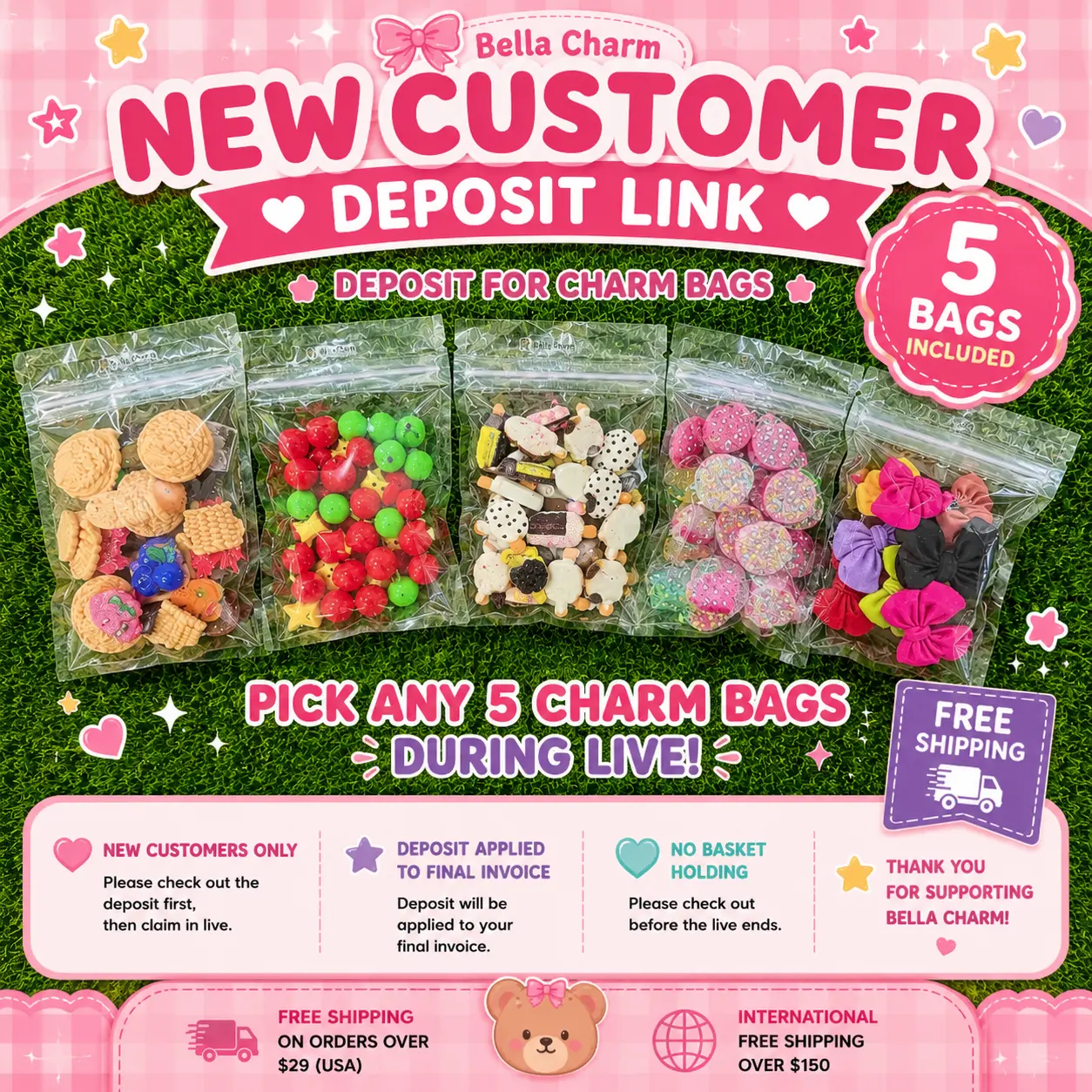 New Customer/ Table Mix Charm, Pick in live, 5 bags Charm New Customer/ Table Mix Charm, Pick in live, 5 bags Charm