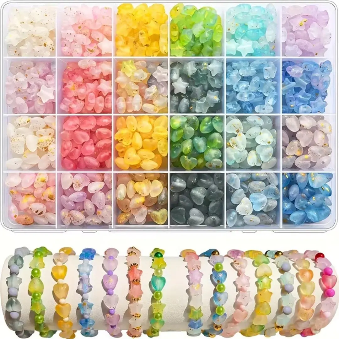 Star Heart Bead Set, DIY Jewelry Making Kit, Multicolor Acrylic Beads, Storage Box Included, for Friendship Bracelets, Necklaces, Earrings, Keychains, Scrapbooks, DIY Beading