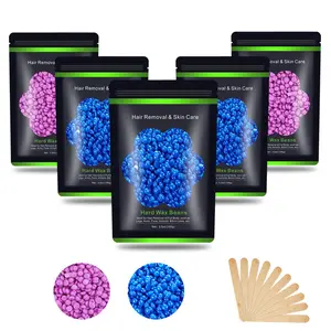 Hard Wax Beans 17.5Oz, Hair Removal Body European Brazilian Pearl Waxing Beads For Women Men Include 10 Waxing Spatulas For Bikini, Eyebrow, Face, Armpit 5 Packs