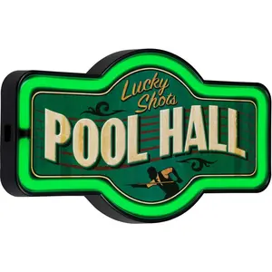 Lucky Shots Pool Hall Marquee Shaped Light Rope Sign Wall Decor For Home Bar Garage Game Room Man Cave