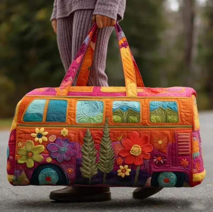 Unisex Boho Quilted Weekender Travel Bag, Lightweight & Comfortable, Hippie Design Unisex Boho Quilted Weekender Travel Bag, Lightweight & Comfortable, Hippie Design