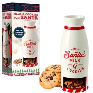 Santa’s Milk & Cookies Ceramic Jar with Cookie Pocket – Holiday and Christmas Eve Tradition Set for Kids & Family Holiday Décor Gift