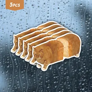 5Pcs "Bread Cat" Surreal Orange Cat Waterproof Vinyl Sticker, Self-Adhesive Decal, Suitable For Water Bottles, Laptops, Cars, Tablets, Ideal For Cat Lovers, Meme Fans And Quirky Decor Enthusiasts