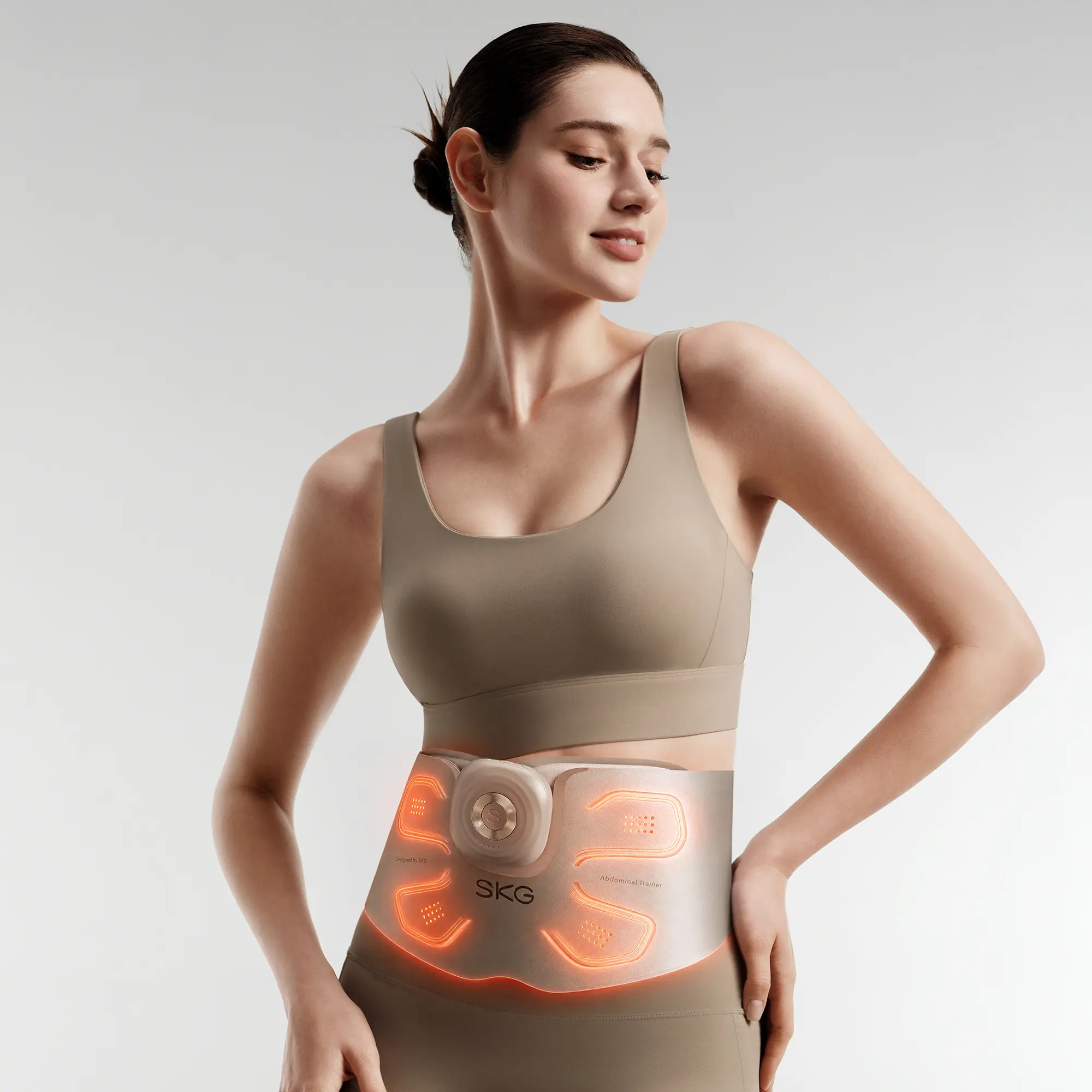 SKG QS500 Abdominal Trainer Belt with EMS + TENS, Heat Therapy, 620 nm Red Light, 9 Intensity Levels, Detachable Body Massage Module