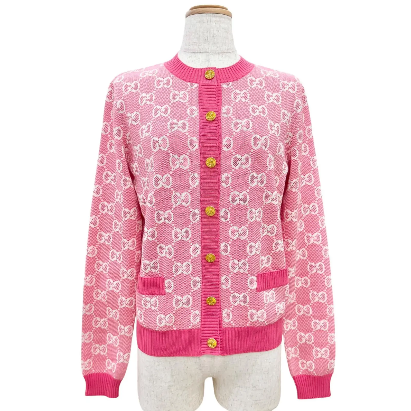 Pre-owned GUCCI Wool Small Leather Goods Cotton Cardigan