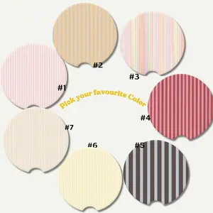 Cute Coquette Striped Soapstone Car Coaster Set, Custom Cup Holder Coasters, Car Accessories, Gift for Her, Preppy Aesthetic Car Decor, Pink Girly Auto Interior
